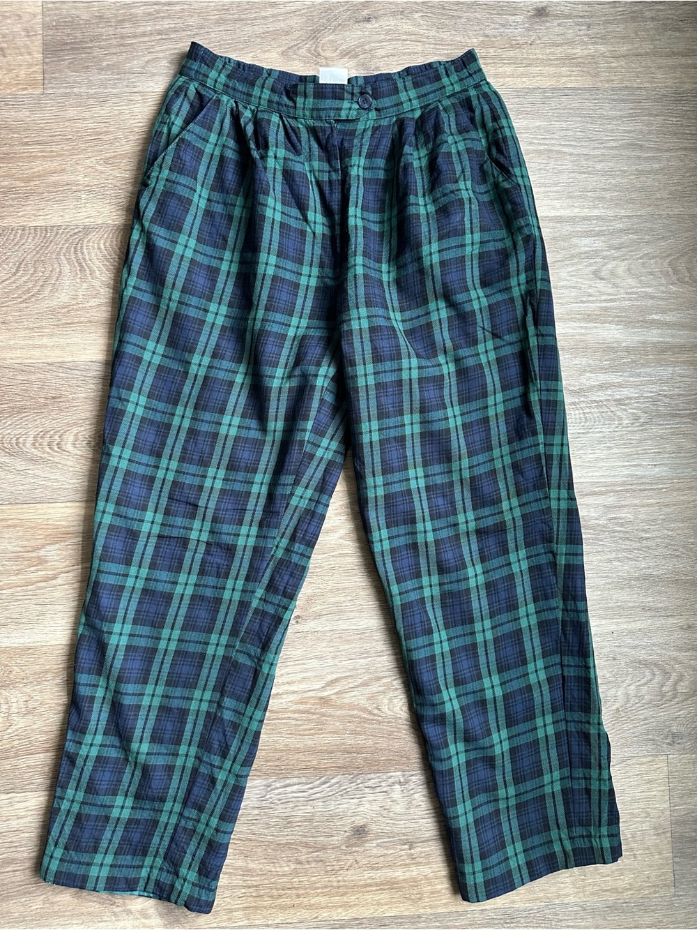 Bleyle Vintage Wool Plaid Trousers Blue Green Navy Women’s Size 8 Petite
